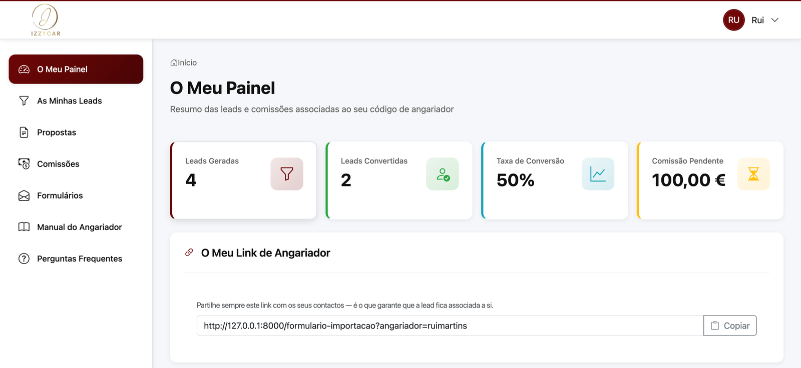 O Meu Painel do angariador